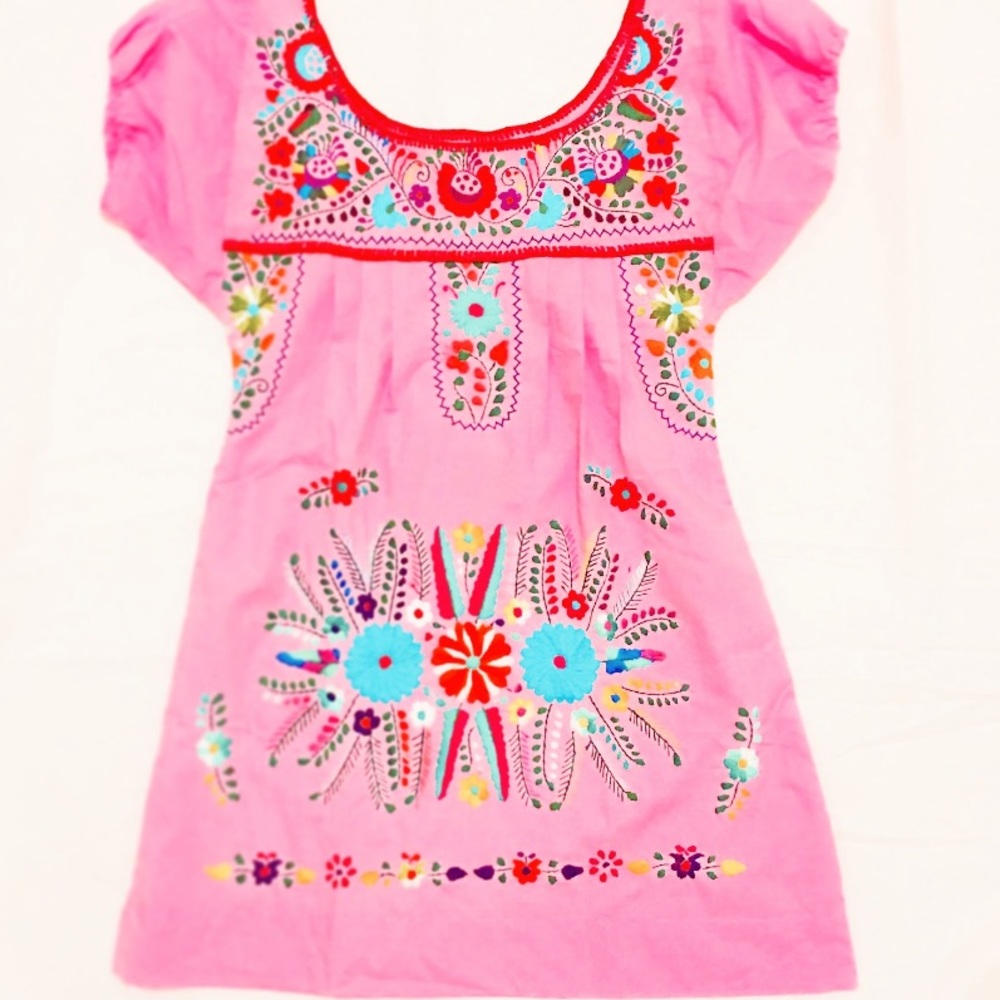 Mexican dress hipster boho tunic 60’s style hand embroidered floral